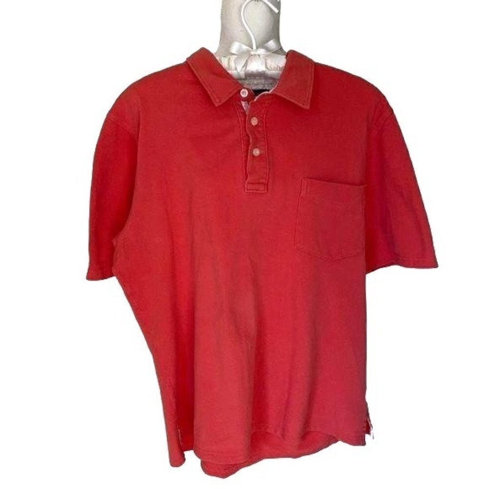 Reyn Spooner Polo Shirt Mens Large L Pique Short Sleeve Pure Cotton Red Coral